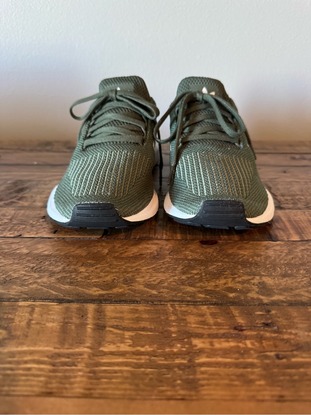 adidas Swift Run Women's Olive Green Knit Athletic Sneakers with White Stripes - Picture 3 of 10